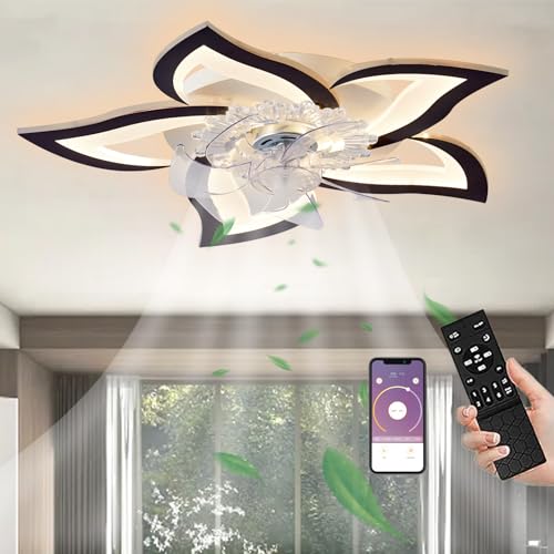 LED Leise Deckenventilator Mit Beleuchtung 50W Deckenlampe Mit Ventilator Mit Fernbedienung /APP Dimmbare Lampe Mit Ventilator 5 Lichter Blumenform Acryl Lampenschirm Wohnzimmer Schlafzimmer Schwarz von MiiR