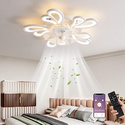 MiiR Leise Deckenventilator Mit Beleuchtung, LED 50W Dimmbare Deckenlampe Mit Ventilator Mit Fernbedienung Und APP, 6-stufige Windgeschwindigkeit Deckenleuchte Für Schlafzimmer Wohnzimmer Lampe von MiiR