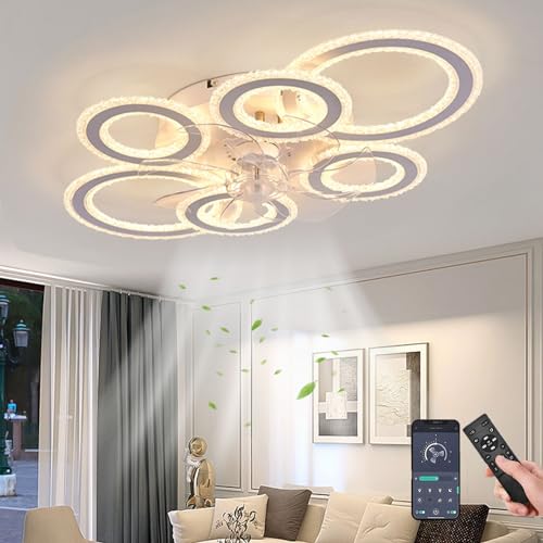 MiiR Deckenventilator Mit Beleuchtung LED 108W Dimmbare Deckenlampe Mit Ventilator Moderner Leise Lampe Mit Ventilator 6-Gang,Timer Deckenventilator Mit Fernbedienung Für Wohnzimmer Schlafzimmer Weiß von MiiR