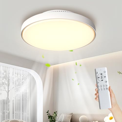 MiiR Moderner Deckenventilator Mit Beleuchtung Und Fernbedienung Led 45W Blattlose Lampe Mit Ventilator Dimmbar 6 Geschwindigkeiten Deckenleuchte Mit Ventilator Für Schlafzimmer Wohnzimmer Weiß, 44cm von MiiR