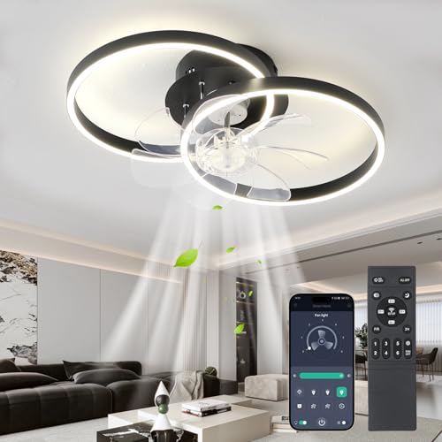 Modern Deckenventilator Mit Beleuchtung Und Fernbedienung,LED 41W Dimmbar Deckenlampe Mit Ventilator,Leise Reversibler Motor 6 Geschwindigkeiten lampe Mit Ventilator Für Wohnzimmer Schlafzimmer 48cm von MiiR