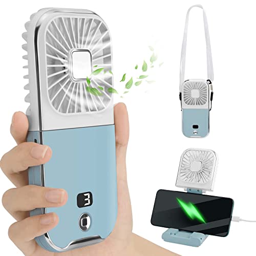 Handventilator Batteriebetrieben, Mini Ventilator mit 3000mAH Wiederaufladbarer Akku, Tragbarer Hand Ventilatoren USB, USB Ventilator,Klein Taschenventilator mit 4 Geschwindigkeiten für Reisen Zuhause von Miiepls