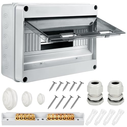 Verteilerkasten Aufputz,IP65 Waterproof Sicherungskasten Aufputz,mit Messingklemmen, Unterverteilung Aufputz 1 Reihig für 12 Modules, für Garten oder Außenbereichen, Villen, Ladesäulen von Miiepls