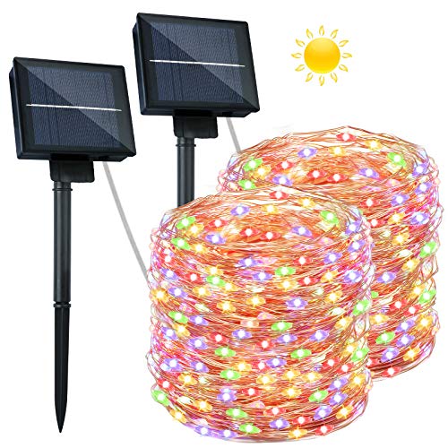 Solar Lichterkette Aussen - 26M 240 LED 2 Stücke Solar Kupferdraht Wasserdicht Lichterkette 8 Modi Solarlichterkette Deko für Garten,Bäume,Balkon,Hochzeit,Partys,Terrasse, Tor, Hof, Weihnachten von Miilovdora