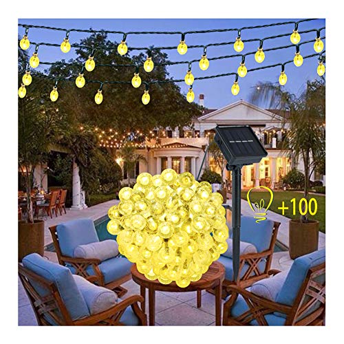 Solar Lichterkette Außen & Innen - 12M 100 LED KristallKugeln Beleuchtung IP65 Wasserdicht Warmweiß Außerlichterkette Deko für Balkon, Hochzeiten,Terrasse,Halloween & Weihnachen [Energieklasse A+++] von Miilovdora