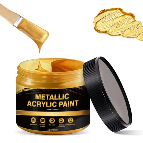 Acrylfarbe, Acrylfarben Wasserfest, 100ml Acrylfarbe Gold, Metallic Goldlack, Metallic Acrylfarben, Ideal für Leinwand, Papier und Stoffe, Geeignet für Anfänger und Profis von Miioto