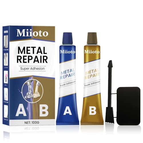 Miioto 2 Komponenten Kleber für Metall, Metallkleber Hitzebeständig, Metallkleber Extra Stark, Flüssigmetall, Kommt Mit Zubehör, Wasserfest, Schnelle Reparatur Aller Metallgussoberflächen-100g von Miioto