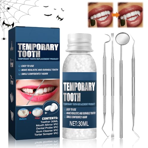 Miioto Provisorischer Zahnersatz Set - Zahnkleber, Prothese, Temporäre Zahnreparatur Kit, Vampire Gefälschte Zähne Zum Fixieren Und Füllen Eines Fehlenden Gebrochenen Zahns Miioto Provisorischer Zahnersatz Set - Zahnkleber, Prothese, Temporäre Zahnreparatur Kit, Vampire Gefälschte Zähne Zum Fixieren Und Füllen Eines Fehlenden Gebrochenen Zahns von Miioto