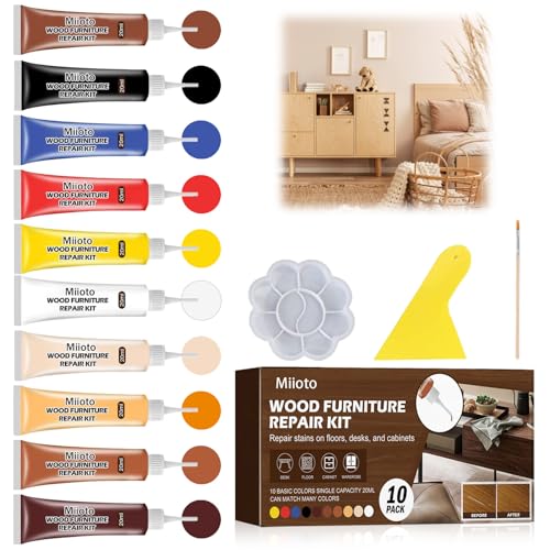 Repair paste, 10 Farben Möbel Reparatur Set, Laminat Reparaturset, Holzkitt Außenbereich, Holzmöbel Reparaturlacke für Mobelkratzer, Holzboden Reparatur Set, für die Restaurierung von Holzmöbeln von Miioto