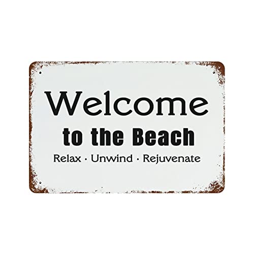 Aluminiumschild mit Aufschrift "Welcome to The Beach Relax Unwind Rejuvenate", Retro, Vintage, inspiriertes Metallschild zum Aufhängen in Ihrer Hausbar, Garage oder Restaurant, 20,3 x 30,5 cm Aluminiumschild mit Aufschrift "Welcome to The Beach Relax Unwind Rejuvenate", Retro, Vintage, inspiriertes Metallschild zum Aufhängen in Ihrer Hausbar, Garage oder Restaurant, 20,3 x 30,5 cm von Miisglory