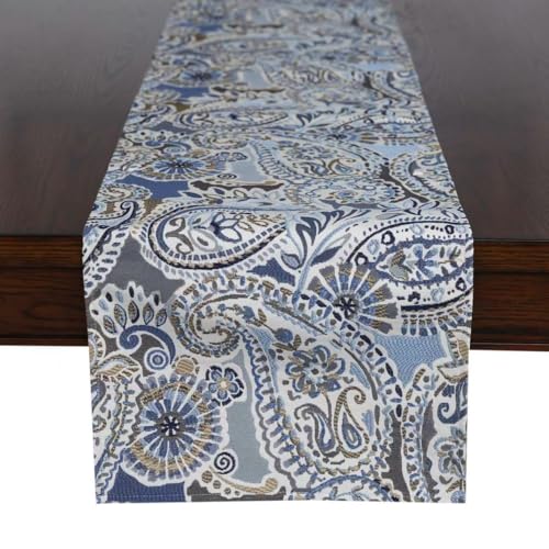 Mika Home Paisley-Tischläufer für Heimdekoration, 33 x 228 cm, blau-braun, saisonale Esstischdekoration für Zuhause von Mika Home