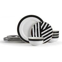 Mikasa Luxe Deco Geschirr de Porzellan de 12 Teile, Service für 4 mit geometrischem Druck, 4x Speiseteller, 4x Dessertteller & 4x Schalen von Mikasa