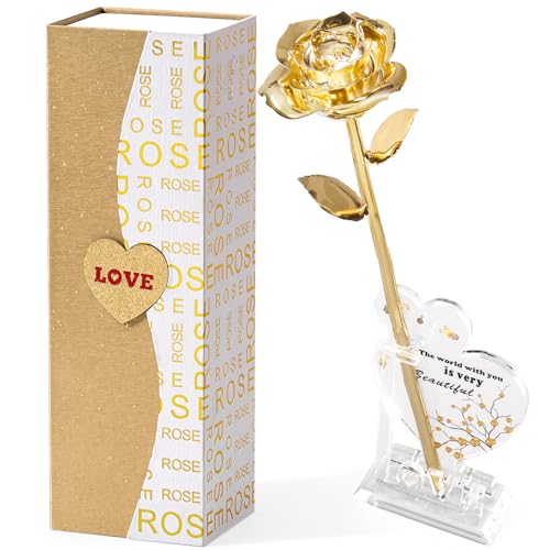 Mikasol Gold Dipped Real 24K Gold Rose, Infinity Flower Decor Hand Getaucht in 24K Romantische Rose Geschenke für Frauen In Ihrer Frau Freundin Geburtstag Geburtstag Valentines Muttertag Weihnachten von Mikasol