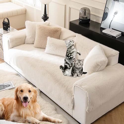 Kunstfell Sofabezug Sofa Überzug Winter Dicker Flauschiger Sofabezüge Plüsch Schonbezug Sofaüberzug Ecksofa L Form Sofaüberwurf Sofaschoner Hund Katze Sofaschutz Faux Fur Sofabezug(Beige-90×180cm) von Mikayia