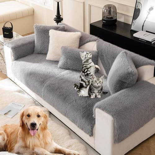 Kunstfell Sofabezug Sofa Überzug Winter Dicker Flauschiger Sofabezüge Plüsch Schonbezug Sofaüberzug Ecksofa L Form Sofaüberwurf Sofaschoner Hund Katze Sofaschutz Faux Fur Sofabezug(Dark gray-110×110cm von Mikayia