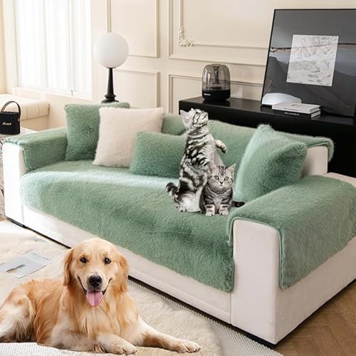 Kunstfell Sofabezug Sofa Überzug Winter Dicker Flauschiger Sofabezüge Plüsch Schonbezug Sofaüberzug Ecksofa L Form Sofaüberwurf Sofaschoner Hund Katze Sofaschutz Faux Fur Sofabezug(Dunkelgrün-70×70cm) von Mikayia