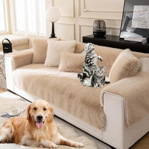 Kunstfell Sofabezug Sofa Überzug Winter Dicker Flauschiger Sofabezüge Plüsch Schonbezug Sofaüberzug Ecksofa L Form Sofaüberwurf Sofaschoner Hund Katze Sofaschutz Faux Fur Sofabezug,Kamelfarbe-70×180cm von Mikayia