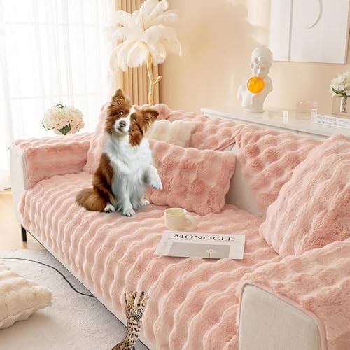 Mikayia Kaninchen Plüsch Sofabezug 1 2 3 4 Sitzer Sofaschoner rutschfeste Couchbezug L Form Ecksofa Super Weiche Sofa Bezüge Universelle Sofahusse Sofaschutz Hund Kratzschutz Katze(Rosa-90×180CM) von Mikayia