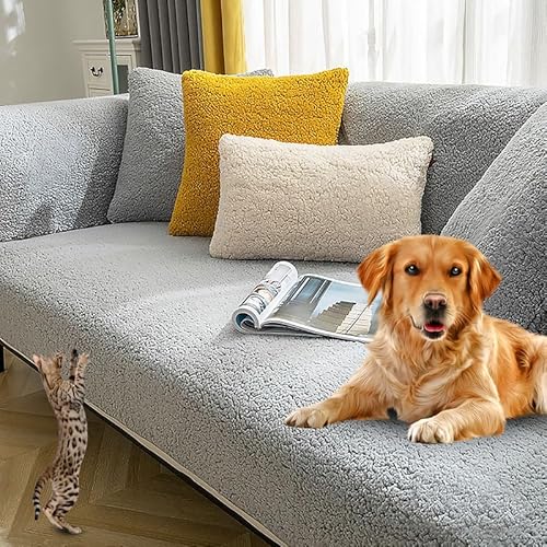 Sofa Überzug L Form Ecksofa Sofaschoner rutschfest Sofadecke Samt Sofabezug 3 2 1 4 sitzer Couch Überzug für Sofas aus Mikrofaser Ledersofa (Grau-110x210cm) von Mikayia