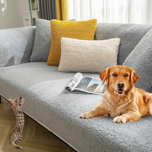 Sofa Überzug L Form Ecksofa Sofaschoner rutschfest Sofadecke Samt Sofabezug 3 2 1 4 sitzer Couch Überzug für Sofas aus Mikrofaser Ledersofa (Grau-110x110cm) von Mikayia