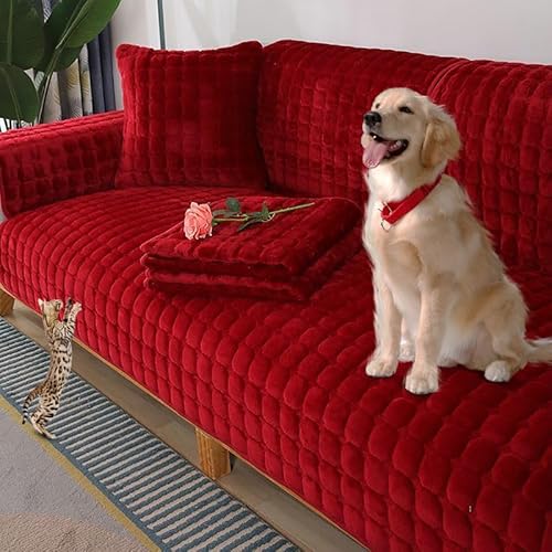 Sofabezug Ecksofa L Form Wasserdicht Sofaüberwurf L Form Rutschfest Sofaschoner Couchbezug U Form Sofa Überzug 1/2/3/4 Sitzer Sofa Cover Für Sofaschutz Pets Katze Hund Sofaschutzdecke,Rot-110×240CM von Mikayia