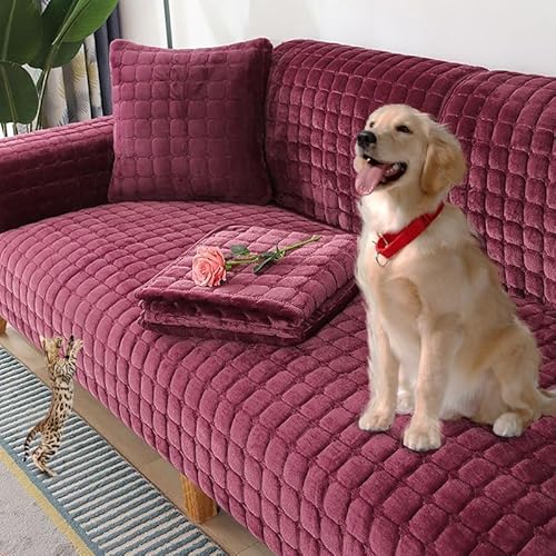 Sofabezug Ecksofa L Form Wasserdicht Sofaüberwurf L Form Rutschfest Sofaschoner Couchbezug U Form Sofa Überzug 1/2/3/4 Sitzer Sofa Cover Sofaschutz Pets Katze Hund Sofaschutzdecke,Lila Rot-110×240CM von Mikayia