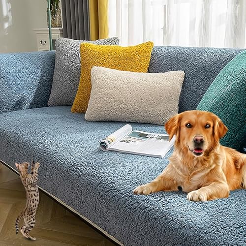 Sofaschoner rutschfest L Form Ecksofa Sofa Überzug Sofadecke Samt Sofabezug 3 2 1 4 sitzer Sofahusse für Sofas aus Mikrofaser Ledersofa (Blau-70x210cm) von Mikayia