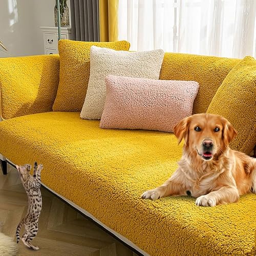 Sofaschoner rutschfest L Form Ecksofa Sofa Überzug Sofadecke Samt Sofabezug 3 2 1 4 sitzer Sofahusse für Sofas aus Mikrofaser Ledersofa (Gelb-30x50cm) von Mikayia