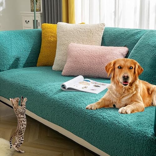 Sofaschoner rutschfest L Form Ecksofa Sofa Überzug Sofadecke Samt Sofabezug 3 2 1 4 sitzer Sofahusse für Sofas aus Mikrofaser Ledersofa (Grün-110x210cm) von Mikayia