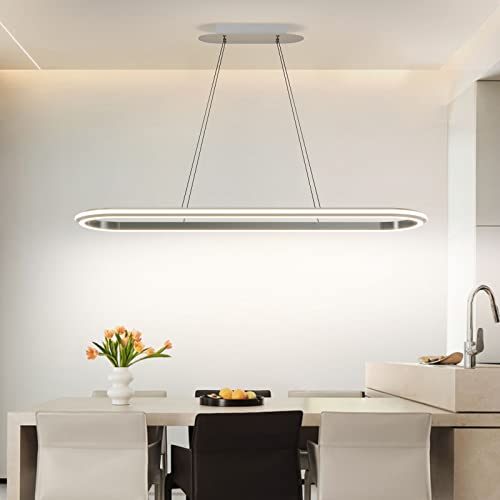 Mikeru 110CM Moderne Kronleuchter Licht, LED Silbergrau Acryl lineare Decke Kronleuchter mit Dimmbaren Helligkeit 3000K/4500K/6000K 3 Farbe mit Memory-Funktion für die Verwendung über Kücheninseln von Mikeru