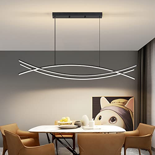 Mikeru 120CM Verstellbare Pendelleuchte, Moderne Schwarz Moderne LED Pendelleuchte Kücheninsel Deckenleuchte 3000/4500/6000K 3 Farbe 10%-100% für Esszimmer von Mikeru