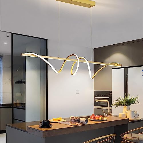 Mikeru LED Pendelleuchte esszimmer, Modernes Spirale-Design dimmbare Hängelampe mit Fernbedienung Memory-Funktion, 150cm Höhenverstellbare Esszimmerlampe, für Restaurants, Wohnräume, 100cm Gold von Mikeru