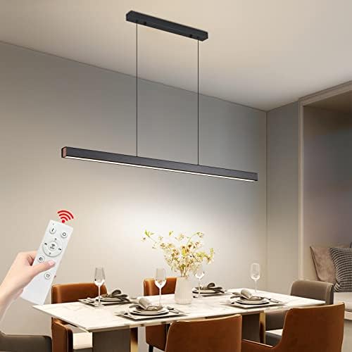 Mikeru LED Pendelleuchten esstisch, 60W Lineare Hängelampe Dimmbar mit Fernbedienung, 10%-100% pendelleuchte schwarz Einstellung der Farbtemperatur, für Küche Esszimmer esszimmerlampe, Lang150cm von Mikeru