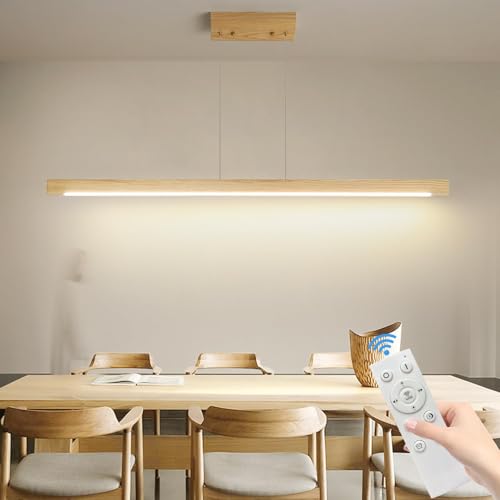 Mikeru 100cm Eschenholz Kronleuchter, Quadratischer Lampe Esszimmer aus Eschenholz 10% bis 100% LED Pendelleuchten Höhenverstellbar Moderne 3000K/4500K/6500K Mit Speicherfunktion für Büro von Mikeru