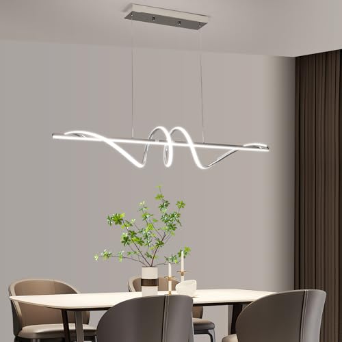 Mikeru 120cm LED Pendelleuchte Esstisch Chrom, Hängeleuchte Modern Esszimmer Dimmbare 10% bis 100% LED Pendelleuchten Höhenverstellbar 3000K/4500K/6500K Chrom Moderne Hängeleuchte für Küche von Mikeru