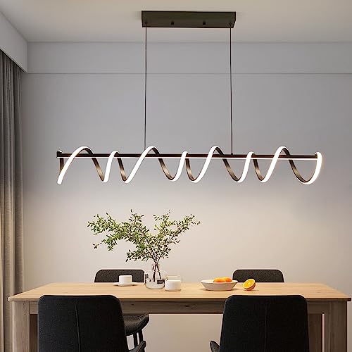 Mikeru 120cm Spirale Hängelampe, Kreative LED Pendelleuchte, Esszimmerlampe Dimmbar 10% - 100% Helligkeit, 3000k/4500k/6000k Lineare Kronleuchter, Höhe 150cm Einstellbar Für Esszimmer, Wohnzimmer von Mikeru