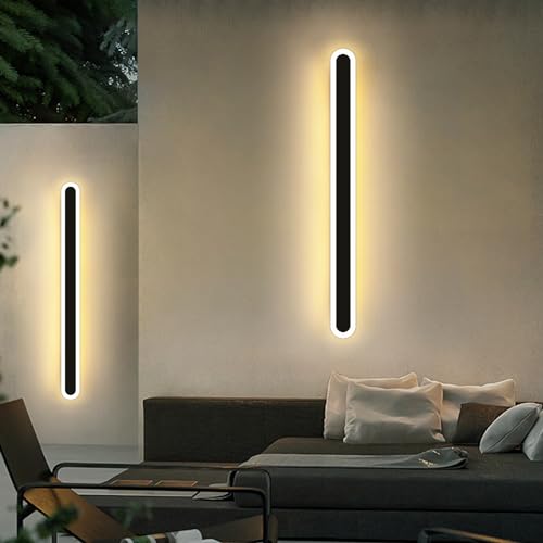 Mikeru Moderne LED Wandlampen, Außen-Patio-Wandleuchten, Indoor Wandlampe, 120cm 48W Langstreifen-Aussenlampe 3000K Schwarze Wandlicht IP65 Wasserdichte für Wohnzimmer Veranda Terrasse Garage von Mikeru