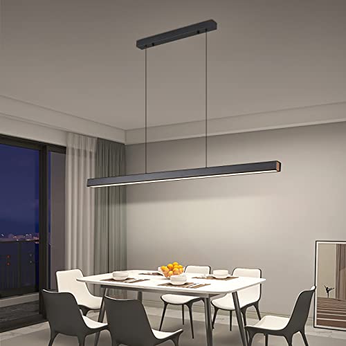 Mikeru 150CM Linear Pendelleuchte, Kücheninsel LED Pendelleuchten 3000K/4500K/6500K 10%-100% Dimmbar mit Fernbedienung Kronleuchter (ohne Batterien) für Esszimmer, Heimdekoration von Mikeru