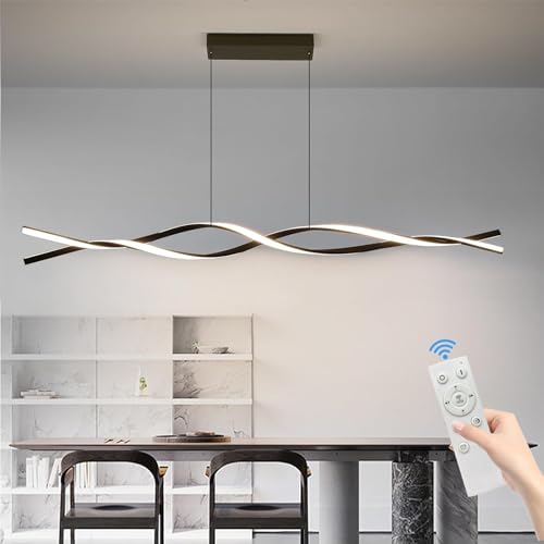 Mikeru LED Pendelleuchte esszimmer, 150cm Moderne Kücheninsel Leuchten schwarz, Lineare Hängelampe 3000/4500/6000K Dimmbar mit Fernbedienung, 10%-100% Einstellung der Farbtemperatur, Esszimmerlampe von Mikeru