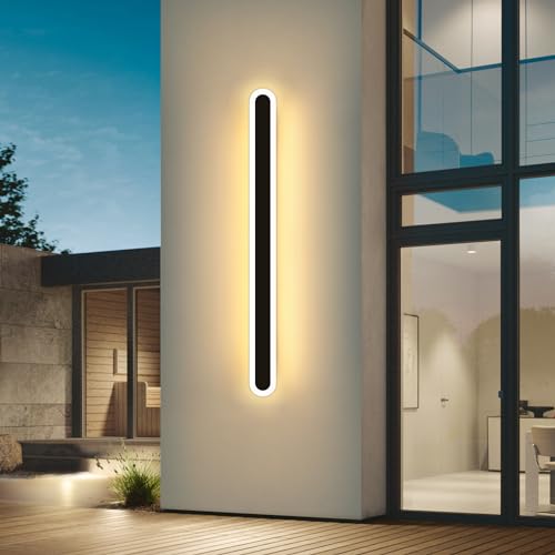 Mikeru Moderne LED Wandlampen, Außen-Patio-Wandleuchten, Indoor Wandlampe, 150cm 60W Langstreifen-Aussenlampe 3000K Schwarze Wandlicht IP65 Wasserdichte für Wohnzimmer Veranda Terrasse Garage von Mikeru