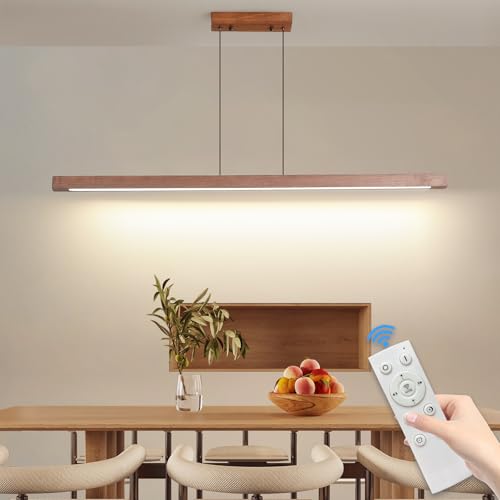 Mikeru 80cm Pendelleuchte Walnuss, LED Pendelleuchten Höhenverstellbar Von 1cm bis 150cm 10% bis 100% Dimmbare Hängeleuchte Modern Esszimmer Geeignet 3000K/4500K/6500K für Wohnzimmer, Schlafzimmer von Mikeru