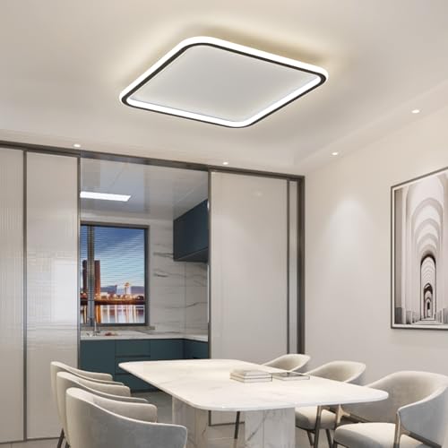 Mikeru LED Deckenleuchte ⌀40cm Quadrat - Moderne 3000K Warmweißes Licht Deckenlampe - Schwarz Acryl Wohnzimmer Deckenlampe für Schlafzimmer, Küche, Esszimmer - Energieeffiziente LED Beleuchtung von Mikeru