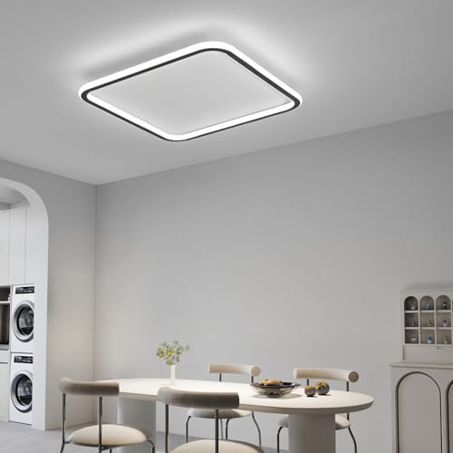 Mikeru LED Deckenleuchte ⌀40cm Quadrat - Moderne 6000K Kaltweiße Licht Deckenlampe - Schwarz Acryl Wohnzimmer Deckenlampe für Schlafzimmer, Küche, Esszimmer - Energieeffiziente LED Beleuchtung von Mikeru