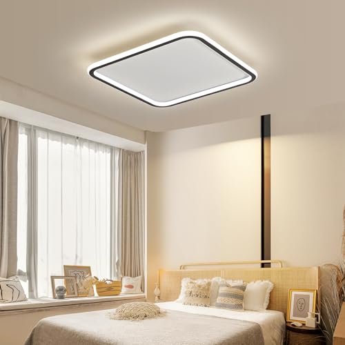 Mikeru LED Deckenleuchte 50cm, Quadratisch Flush Montage Deckenleuchten 3000K/4500K/6500K Dimmbare 10% bis 100% Schlafzimmer Deckenleuchte mit Fernbedienung Große Bad Deckenleuchten für Treppenhäuser von Mikeru