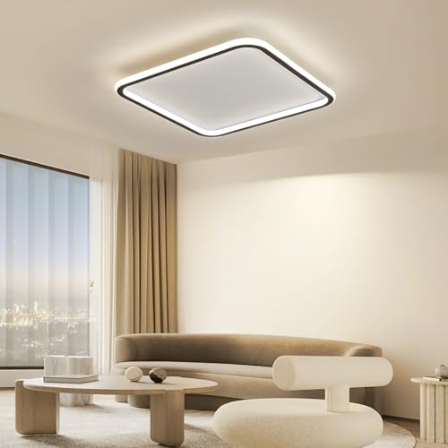 Mikeru LED Deckenleuchte ⌀50cm Quadrat - Moderne 3000K Warmweißes Licht Deckenlampe - Schwarz Acryl Wohnzimmer Deckenlampe für Schlafzimmer, Küche, Esszimmer - Energieeffiziente LED Beleuchtung von Mikeru