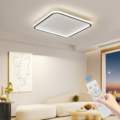 Mikeru LED Deckenleuchte 60CM Quadrat ⌀- Moderne Dimmbare Deckenlampe mit Fernbedienung (3000K-6000K) - Schwarz Acryl für Wohnzimmer, Schlafzimmer, Küche, Esszimmer - Energieeffiziente LED Beleuchtung von Mikeru
