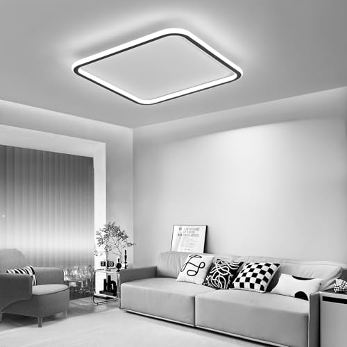 Mikeru LED Deckenleuchte ⌀60CM Quadrat - Moderne Dimmbare Deckenlampe mit Fernbedienung (3000K-6000K) - Schwarz Acryl für Wohnzimmer, Schlafzimmer, Küche, Esszimmer - Energieeffiziente LED Beleuchtung von Mikeru