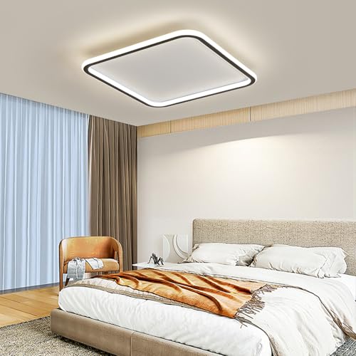 Mikeru LED Deckenleuchte ⌀60cm Quadrat - Moderne 3000K Warmweißes Licht Deckenlampe - Schwarz Acryl Wohnzimmer Deckenlampe für Schlafzimmer, Küche, Esszimmer - Energieeffiziente LED Beleuchtung von Mikeru