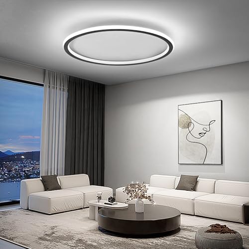 Mikeru LED Deckenleuchte ⌀60cm Rund- Moderne 6000K Kaltweiße Licht Deckenlampe - Schwarz Acryl Wohnzimmer Deckenlampe für Schlafzimmer, Küche, Esszimmer - Energieeffiziente LED Beleuchtung von Mikeru