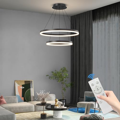 Mikeru LED Rund Esstisch Pendelleuchte, 40+60CM Moderne 2 Ring Indoor Kronleuchter, Dimmbar mit Fernbedienung Deckenbeleuchtung, chandelier Wohnzimmerlampe, Geeignet für Schlafzimmer, Vorraum von Mikeru
